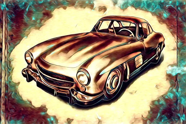 Vecchio Classico Auto Retrò Vintage Illustrazione Disegno — Foto Stock