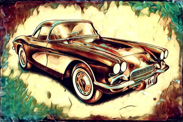 Viejo Clásico Coche Retro Vintage Ilustración Dibujo —  Fotos de Stock