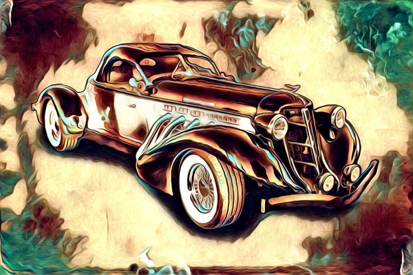 Velho Clássico Carro Retro Vintage Ilustração Desenho — Fotografia de Stock