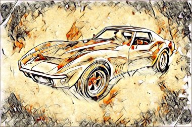 Eski klasik araba antika resim çizimi