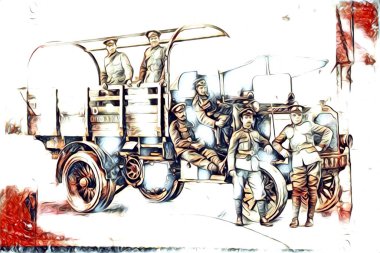 Eski klasik araba antika resim çizimi