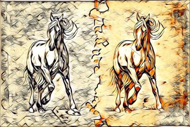 El yazması at başlı kalem çizim çizer grunge