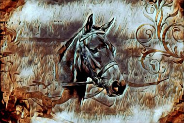 El yazması at başlı kalem çizim çizer grunge