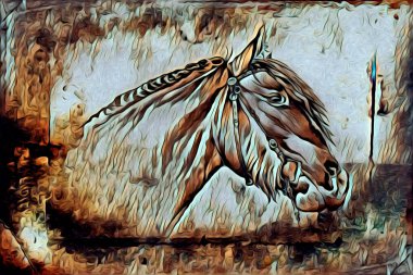 El yazması at başlı kalem çizim çizer grunge