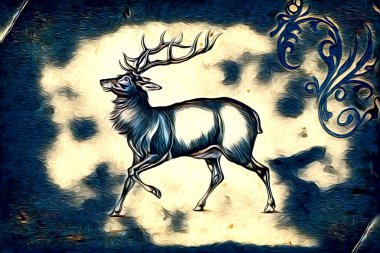 Antika geyik sanatı el yapımı doğa illüstrasyonu antika antika