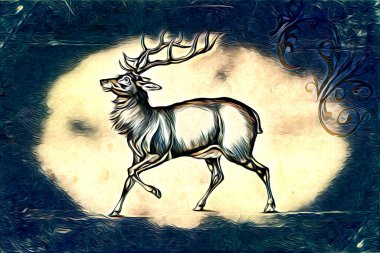 Antika geyik sanatı el yapımı doğa illüstrasyonu antika antika