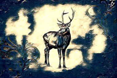 Antika geyik sanatı el yapımı doğa illüstrasyonu antika antika