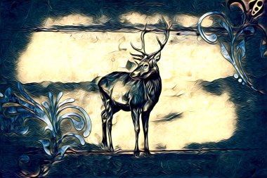 Antika geyik sanatı el yapımı doğa illüstrasyonu antika antika