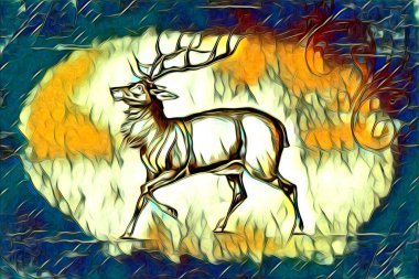 Antika geyik sanatı el yapımı doğa illüstrasyonu antika antika