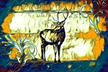 Antika geyik sanatı el yapımı doğa illüstrasyonu antika antika