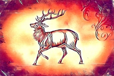 Antika geyik sanatı el yapımı doğa illüstrasyonu antika antika