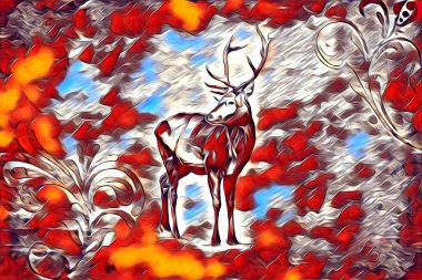 Antika geyik sanatı el yapımı doğa illüstrasyonu antika antika