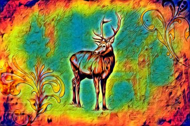 Antika geyik sanatı el yapımı doğa illüstrasyonu antika antika