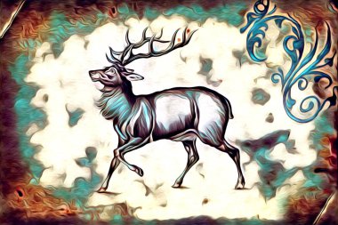 Antika geyik sanatı el yapımı doğa illüstrasyonu antika antika