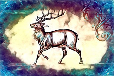 Antika geyik sanatı el yapımı doğa illüstrasyonu antika antika