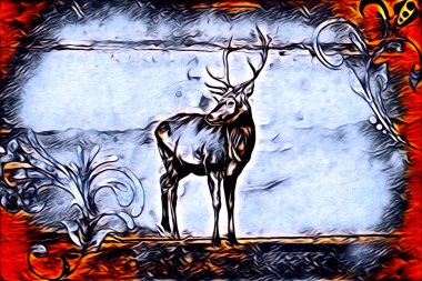 Antika geyik sanatı el yapımı doğa illüstrasyonu antika antika