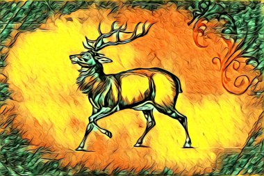 Antika geyik sanatı el yapımı doğa illüstrasyonu antika antika