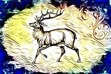 Antika geyik sanatı el yapımı doğa illüstrasyonu antika antika