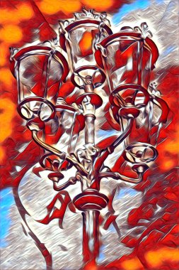 Antika sokak feneri el yapımı sanat eskileri çiziyor.