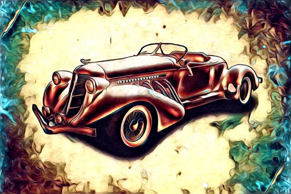 Old Classic Car Retro Vintage Illustration Drawing — Stock Photo, Image
