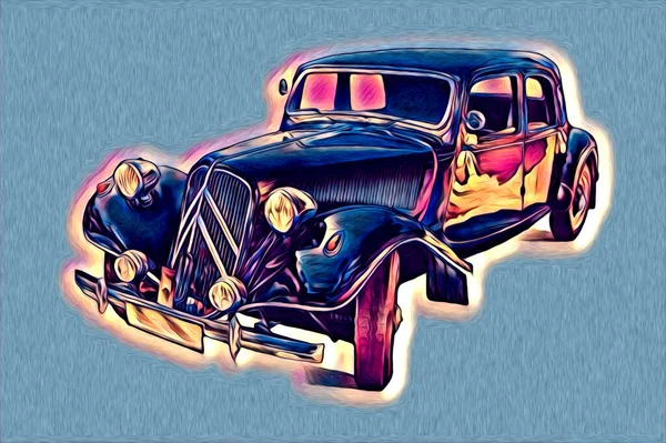 Viejo Clásico Coche Retro Vintage Ilustración Dibujo — Foto de Stock