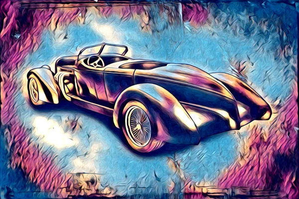 Vecchio Classico Auto Retrò Vintage Illustrazione Disegno — Foto Stock