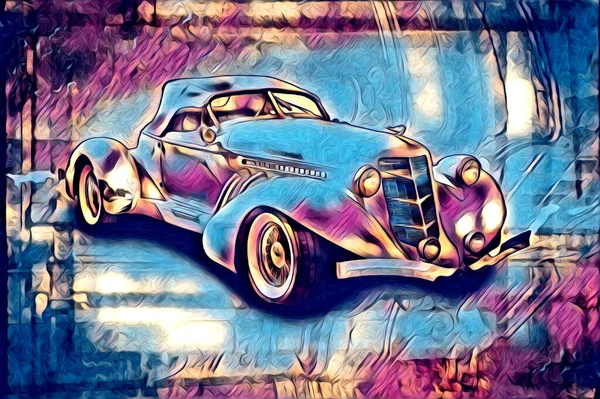 Velho Clássico Carro Retro Vintage Ilustração Desenho — Fotografia de Stock