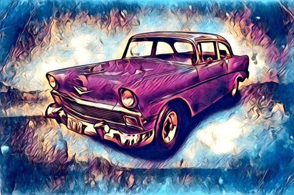 old classic car retro vintage illustration drawing