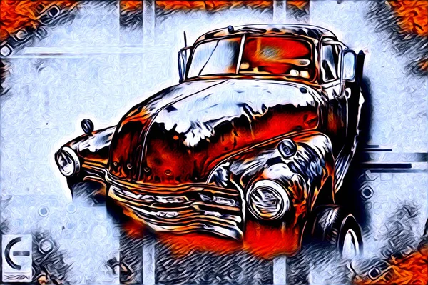 Viejo Clásico Coche Retro Vintage Ilustración Dibujo — Foto de Stock