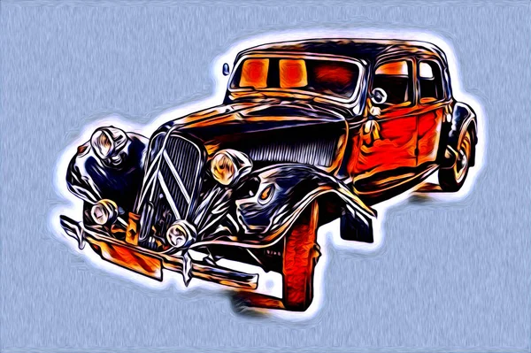 Velho Clássico Carro Retro Vintage Ilustração Desenho — Fotografia de Stock