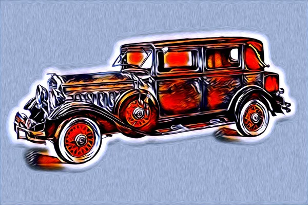 Old Classic Car Retro Vintage Illustration Drawing — Stock Photo, Image