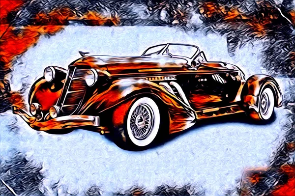 Old Classic Car Retro Vintage Illustration Drawing — Stock Photo, Image