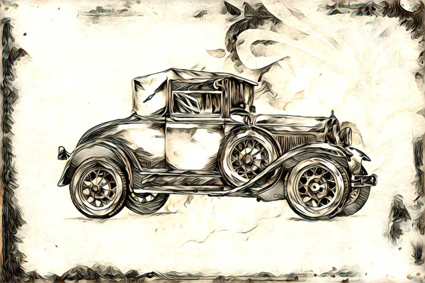 Vecchio Classico Auto Retrò Vintage Illustrazione Disegno — Foto Stock