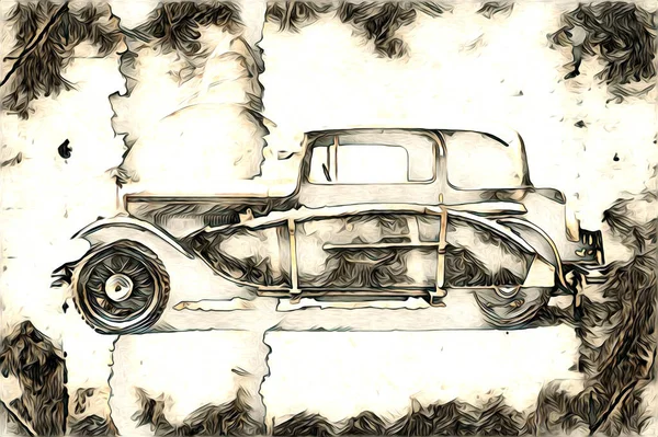 Velho Clássico Carro Retro Vintage Ilustração Desenho — Fotografia de Stock