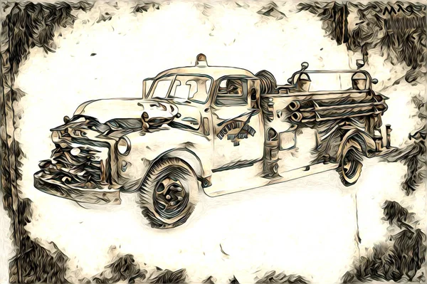 Oude Klassieke Auto Retro Vintage Illustratie Tekening — Stockfoto