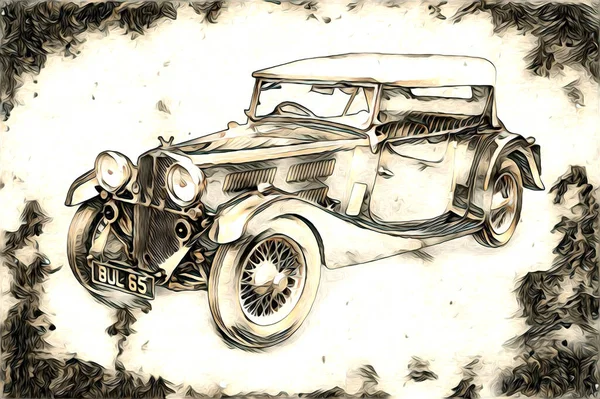 Old Classic Car Retro Vintage Illustration Drawing — Stock Photo, Image