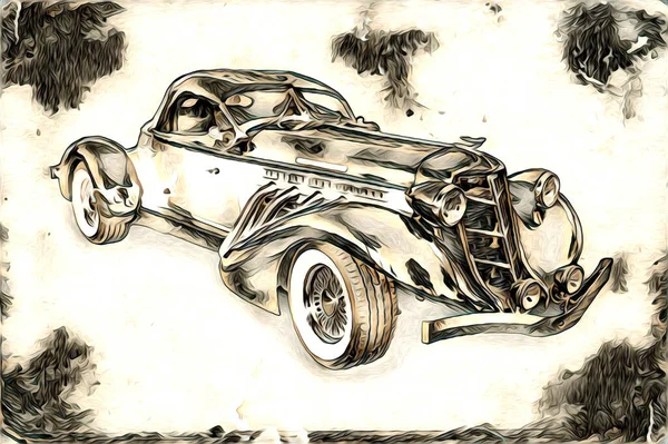 Старий Класичний Автомобіль Ретро Вінтажний Ілюстраційний Малюнок — стокове фото