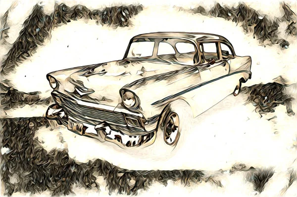 Oude Klassieke Auto Retro Vintage Illustratie Tekening — Stockfoto