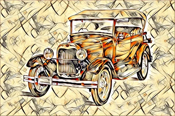 Viejo Clásico Coche Retro Vintage Ilustración Dibujo —  Fotos de Stock