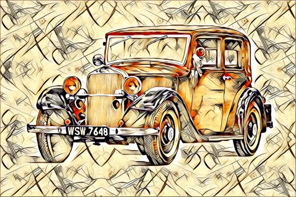 Oude Klassieke Auto Retro Vintage Illustratie Tekening — Stockfoto