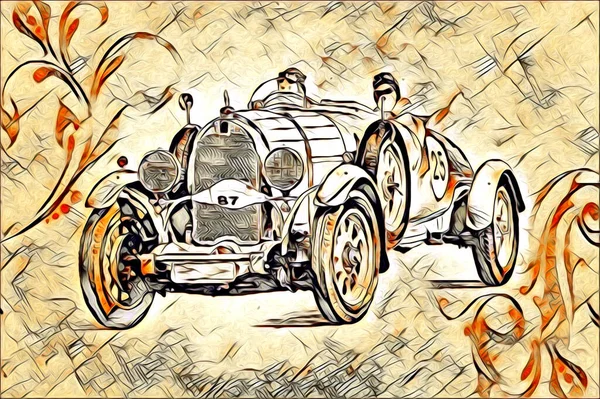 Eski Klasik Araba Antika Resim Çizimi — Stok fotoğraf