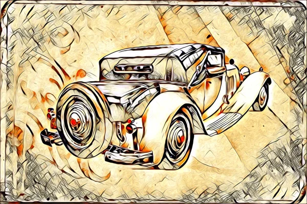 Velho Clássico Carro Retro Vintage Ilustração Desenho — Fotografia de Stock