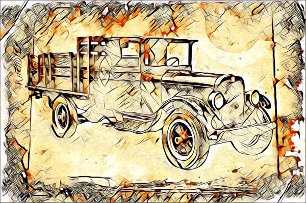 Vecchio Classico Auto Retrò Vintage Illustrazione Disegno — Foto Stock