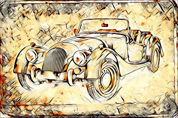 Vieille Voiture Classique Rétro Vintage Illustration Dessin — Photo