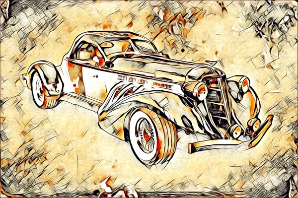 Velho Clássico Carro Retro Vintage Ilustração Desenho — Fotografia de Stock