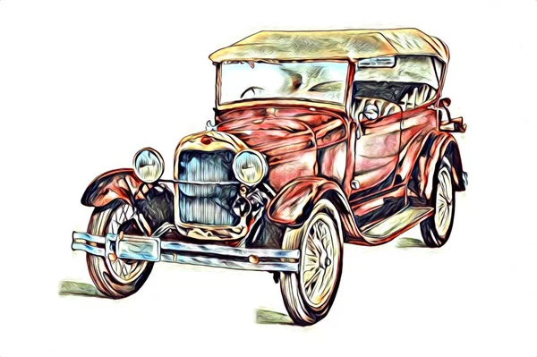 Vieille Voiture Classique Rétro Vintage Illustration Dessin — Photo