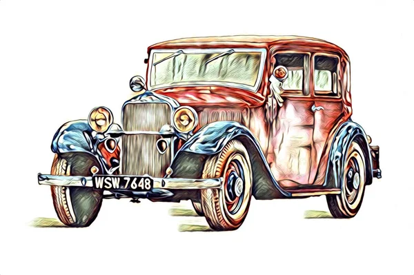 Vecchio Classico Auto Retrò Vintage Illustrazione Disegno — Foto Stock