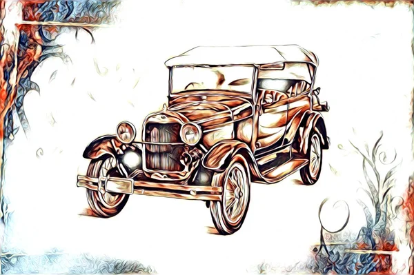 Alte Oldtimer Retro Oldtimer Illustration Zeichnung — Stockfoto