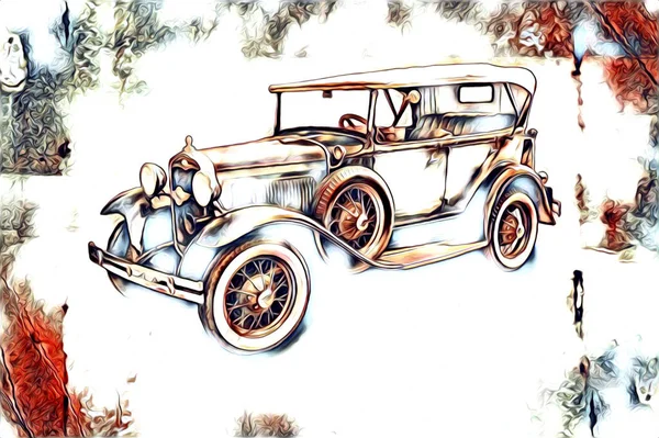 Vieille Voiture Classique Rétro Vintage Illustration Dessin — Photo