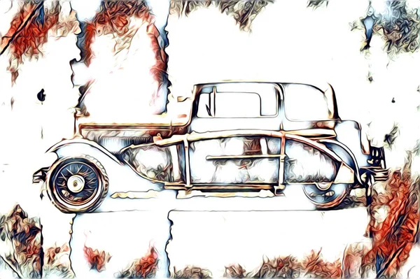 Velho Clássico Carro Retro Vintage Ilustração Desenho — Fotografia de Stock